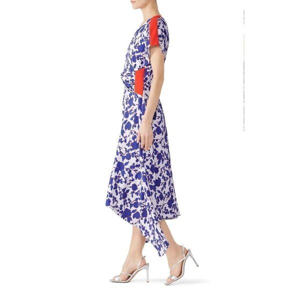 Pinko Floral Midi Dress in Blue & White Size 8 - Picture 3 of 12